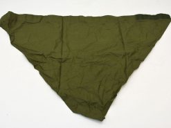 Olive green triangular tarp, lightweight and durable for camping and outdoor adventures.