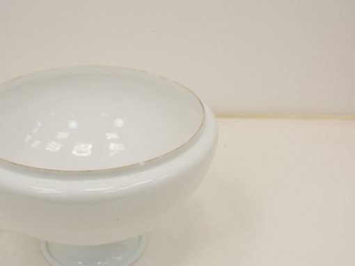 Elegant white pedestal bowl, glossy finish, perfect for vintage decor and stylish centerpieces.