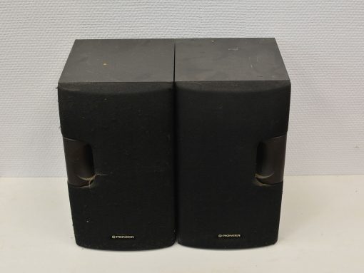 Vintage Pioneer speakers with sleek design, ideal for compact home audio systems.