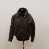 Sophisticated brown leather jacket with high collar and functional pockets for versatile styling.