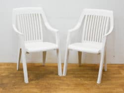 Modern white plastic chairs for stylish comfort in versatile indoor and outdoor spaces.