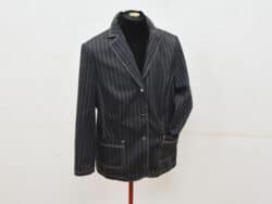 Elegant black blazer with pinstripes, perfect for versatile formal and semi-formal wear.