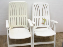 Stylish white lounge chairs for outdoor relaxation in your garden or patio.