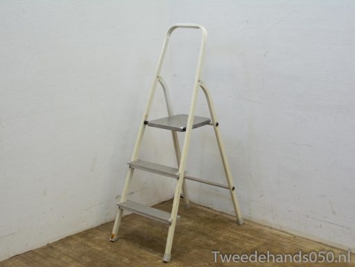 Versatile white three-step ladder for safe home tasks, featuring non-slip steps and easy storage.