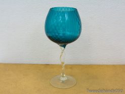 Elegant turquoise goblet with twisted stem and ribbed design, perfect for special occasions.