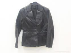 Chic black leather blazer, tailored fit for elegant, versatile styling in any occasion.