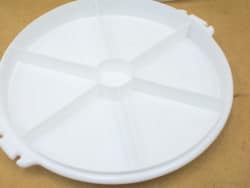 Elegant white serving platter with six sections for stylish snack and dip presentation.