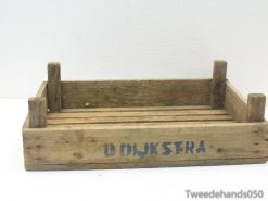 Rustic vintage wooden crate with Dijkstra inscription, perfect for stylish storage and decor.