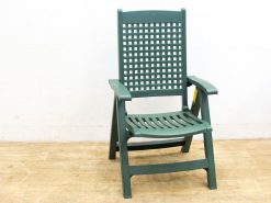 Durable green outdoor chair with ventilation, ideal for comfort in gardens or patios.