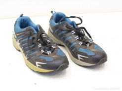 Comfortable blue and gray size 45 sneakers for workouts and casual activities.