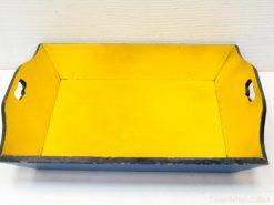 Colorful vintage yellow-blue tray with handles, perfect for serving snacks or decorative use.