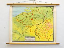 Vintage map of Belgium and Luxembourg, featuring vibrant colors and detailed geographical elements.