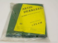 Durable 3x4m green tarpaulin for versatile outdoor protection against weather elements.