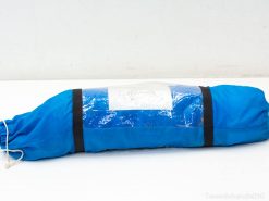 Durable blue portable tent with drawstring, ideal for camping and outdoor adventures.