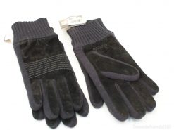 Stylish black gloves with ribbed cuffs, offering warmth and grip for winter activities.