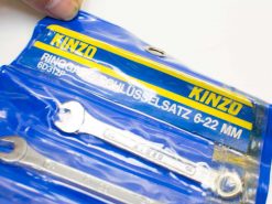 KINZO 94621 wrench set, compact blue pouch, durable 6-22 mm chrome-plated tools for DIY and professional use.