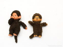 Charming vintage Monchhichi monkey dolls, perfect for collectors and nostalgic decor.