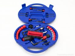 Compact blue toolkit with organized tools, perfect for DIY projects and home repairs.