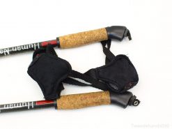 Lightweight trekking poles with stylish black finish and comfortable cork grips for optimal hiking support.