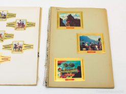 Vintage scrapbook featuring travel photos and playful adventure stickers in elegant gold frames.