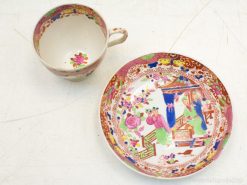 Vintage porcelain tea set featuring vibrant floral designs and intricate Asian motifs.