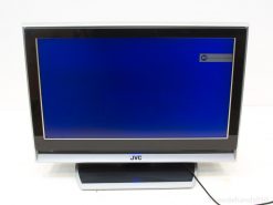 Sleek JVC TV with vibrant blue screen, perfect for modern entertainment and stylish home decor.