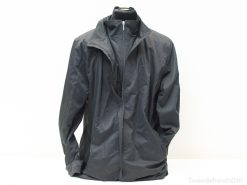 Stylish black womens jacket with high collar, lightweight and perfect for outdoor activities.