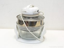 Modern halogen oven with transparent glass bowl for healthy cooking and easy meal visibility.