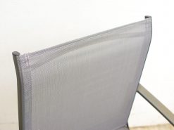 Sleek gray mesh chair with sturdy aluminum frame for stylish indoor and outdoor use.