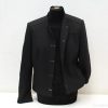 Sleek black blazer with high collar, perfect for sophisticated and versatile styling options.