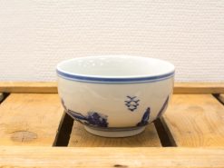 Elegant blue and white porcelain bowl with intricate designs for dining or décor.