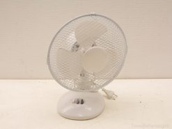 Elegant white desk fan for efficient cooling in small spaces, featuring adjustable airflow settings.