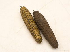 Elegant gold and dark brown pine cone decor adds sophistication to any interior.