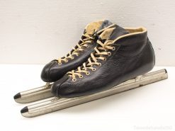 Vintage black leather ice skates size 44, ideal for classic winter skating and collectors.