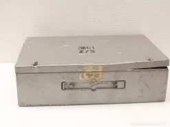 Vintage metal storage box marked 3M11 2/5, perfect for functional storage and unique decor.