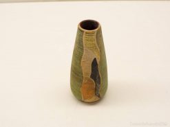 Stylish conical ceramic vase in earthy greens, ideal for modern decor or floral displays.