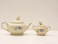 Elegant cream tea set with blue floral patterns, ideal for stylish gatherings and tea rituals.