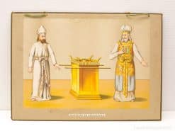 Two priests in ornate robes stand beside a golden altar, symbolizing reverence and spirituality.