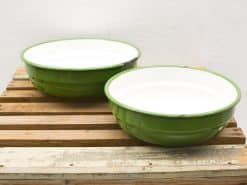 Charming vintage green bowls for a rustic kitchen, perfect for cooking and stylish décor.