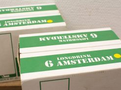 Packaged LONGDRINK 6 AMSTERDAM in stylish white, green, and yellow design for mixed drinks.