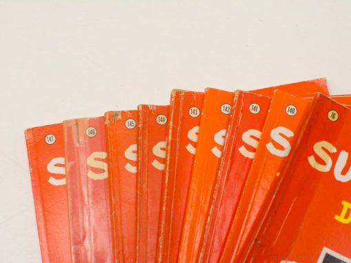 Vintage Suske en Wiske comic books, issues 140 to 146, featuring vibrant orange covers.