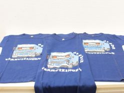 Vintage blue t-shirts with playful truck design, ideal for moving services and casual wear.