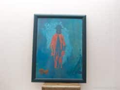 Vibrant orange silhouette against calming blue background in Oranje Droom by Elsina Wijnstok.