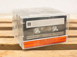 Vintage TDK D90 cassette tapes in clear case, perfect for retro music enthusiasts.