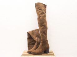 Elegant brown suede over-the-knee boots with zipper—perfect blend of style and comfort.