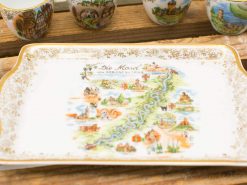 Vintage Mosel tray with map and charming cups, perfect for wine lovers and collectors.