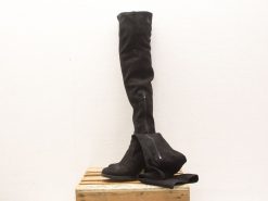 Sleek black over-the-knee boots with elegant design and functional side zipper for versatile styling.