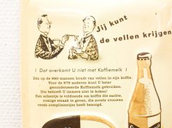 Vintage coffee advertisement featuring men discussing preferences humorously, promoting condensed milk for enhanced flavor.