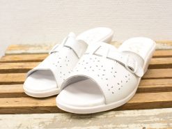 Stylish white open-toe sandals, perfect for summer comfort with decorative cutouts and cushioned soles.