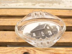 Elegant vintage glass ashtray with a nostalgic black-and-white house photo.